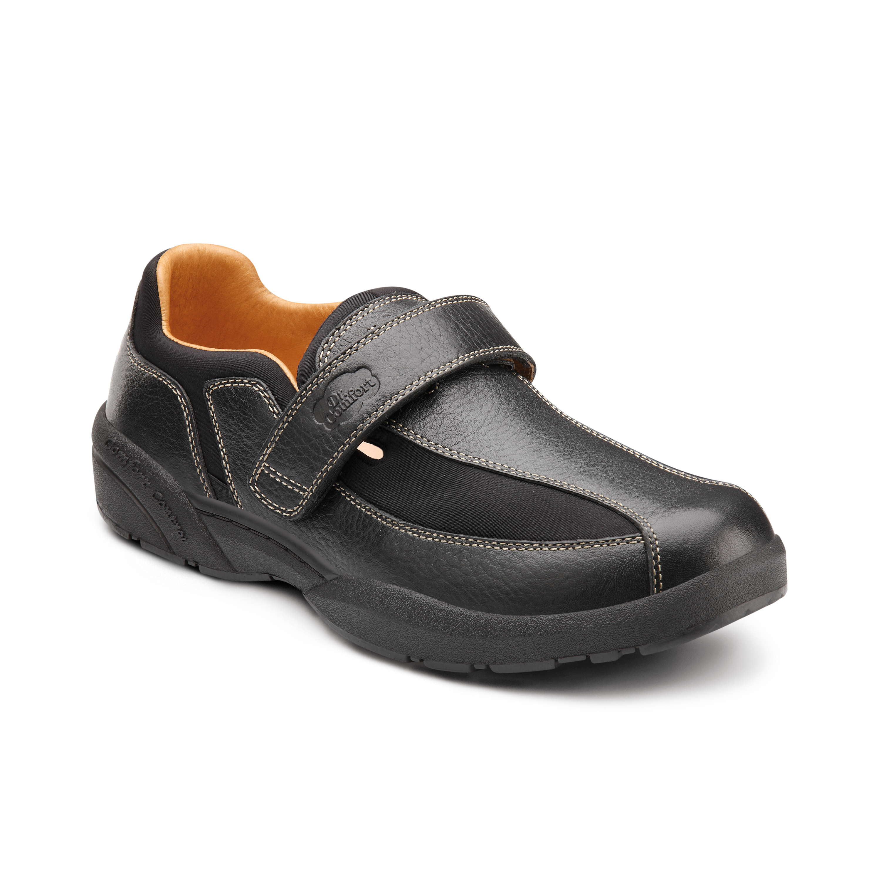Produktbild DR. COMFORT® Douglas schwarz, Orthopädische Schuhe, Freizeitschuh aus flexiblem Lycra®, mit Lederbesatz und Klettverschluss