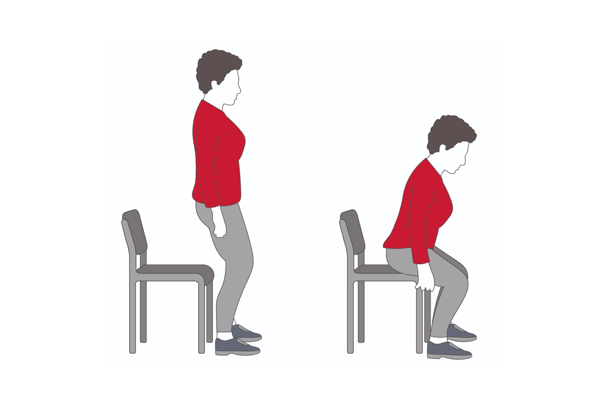 Zeichnung Osteoporose Übung Stuhl aufstehen
