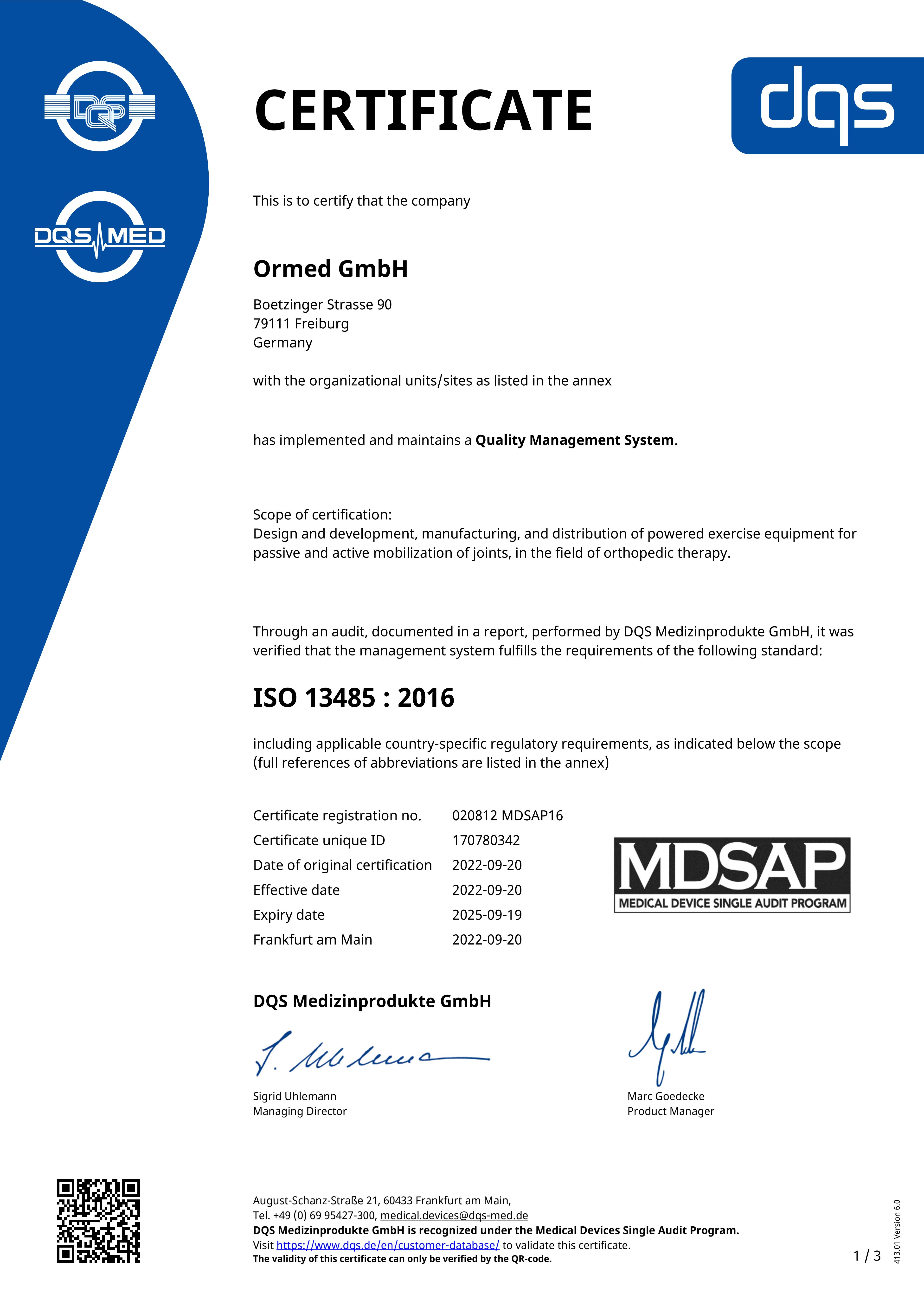 020812 - Ormed GmbH - CERTIFICATE - englisch - 2022-09-20 - MDSAP16.pdf