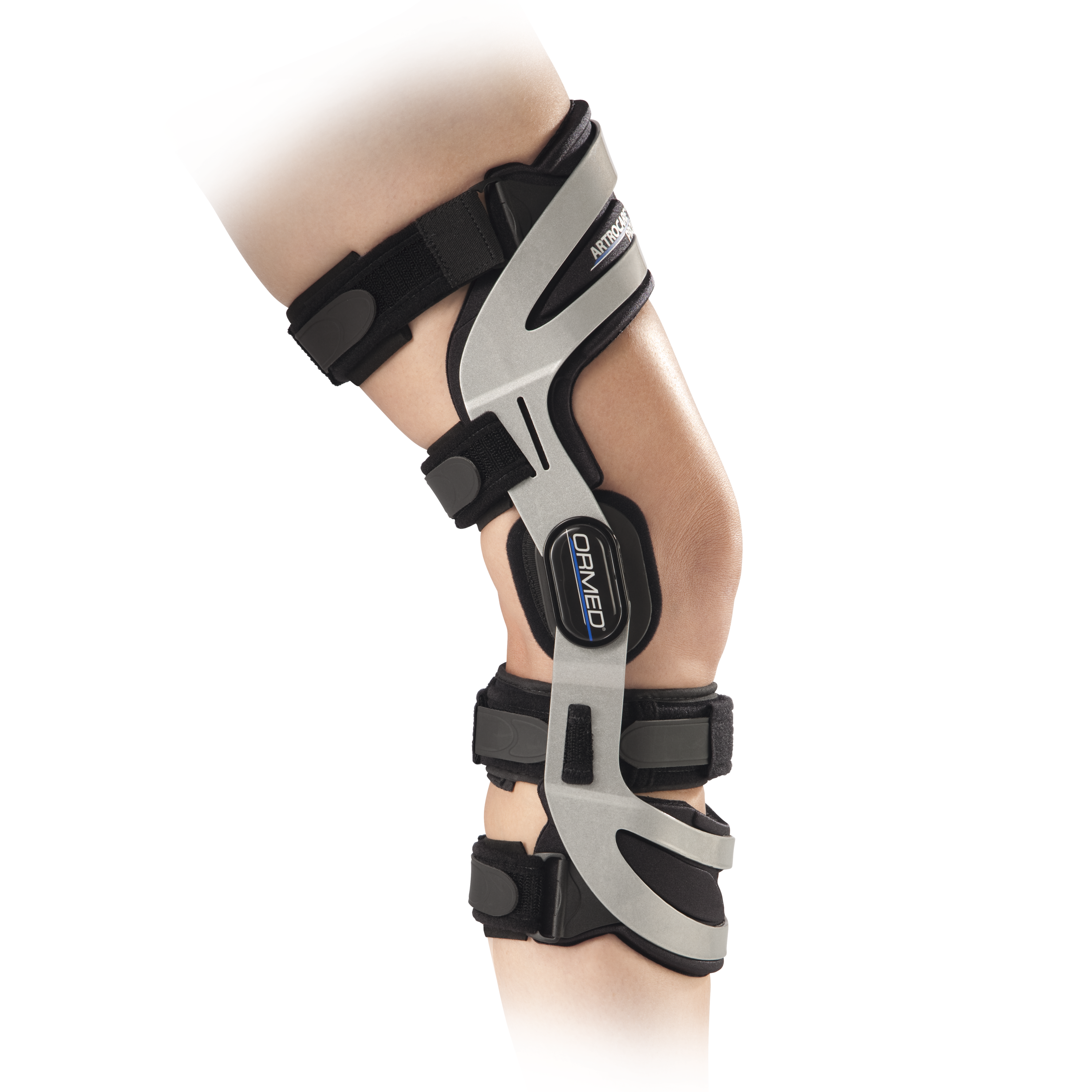 Zusatzbild ORMED® Artrocare® Pro3, seitliche Ansicht Ventrale Rahmenorthese zur Führung und Stabilisierung des Kniegelenks mit Extensions-/Flexionsbegrenzung